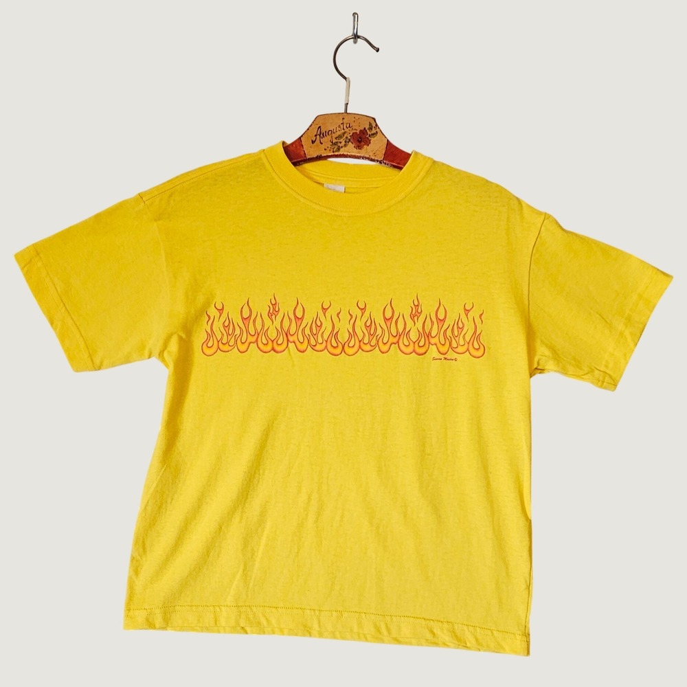 Sierra Madre Yellow Flame Graphic T-Shirt Cotton Crew Neck Short Sleeve L